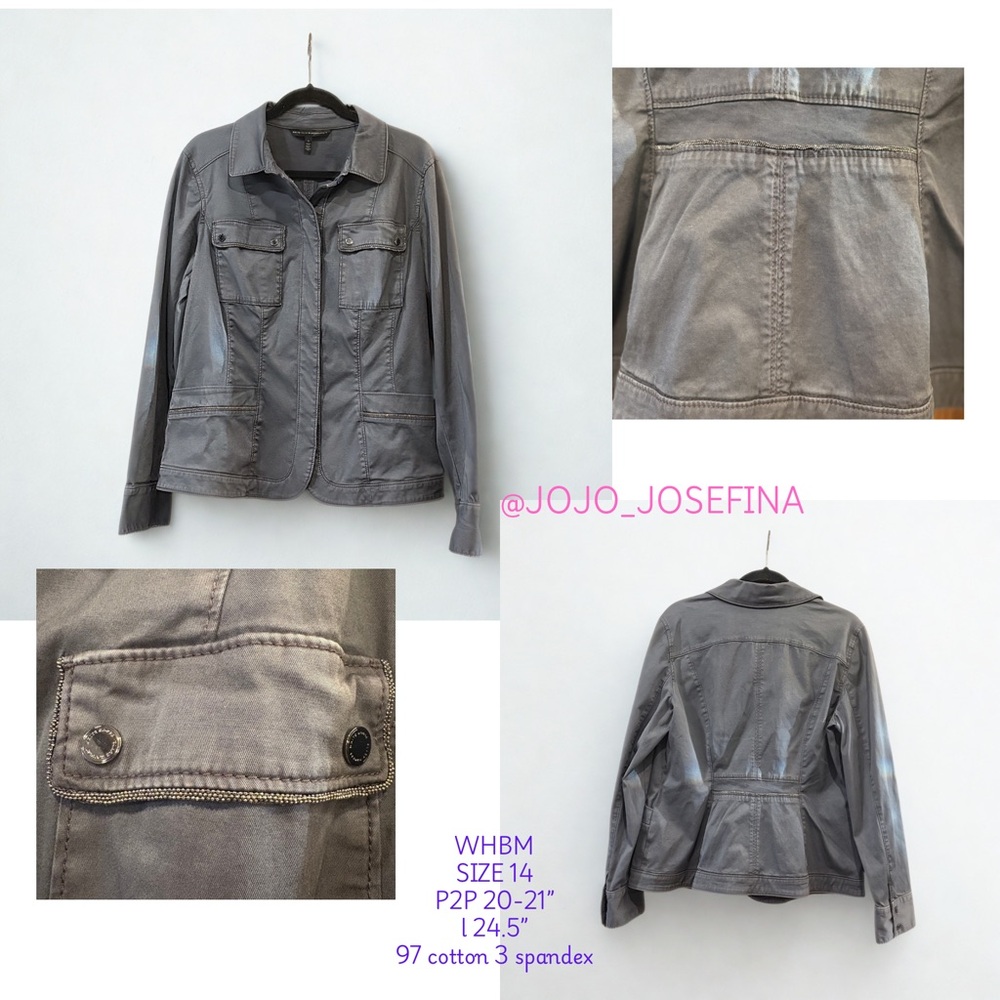 WHBM $160 Metallic Trim Utility Jacket  14 Slate Blue Stretch like new